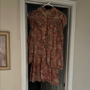 Entro Floral Long Sleeve Dress - Pink and Green